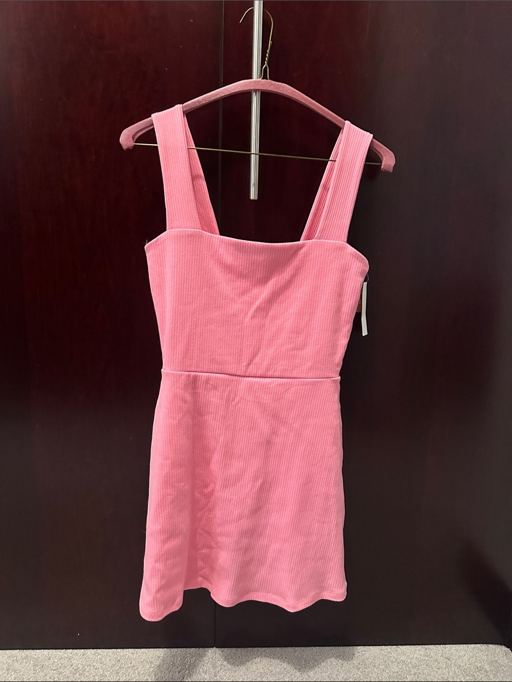 PINK Victoria's Secret Hot Pink Ribbed Square-Neck Mini Dress